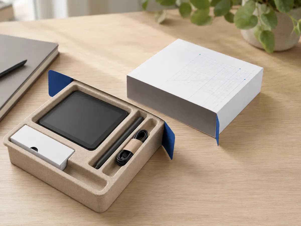 Unbranded consumer electronics presented in recyclable molded pulp packaging