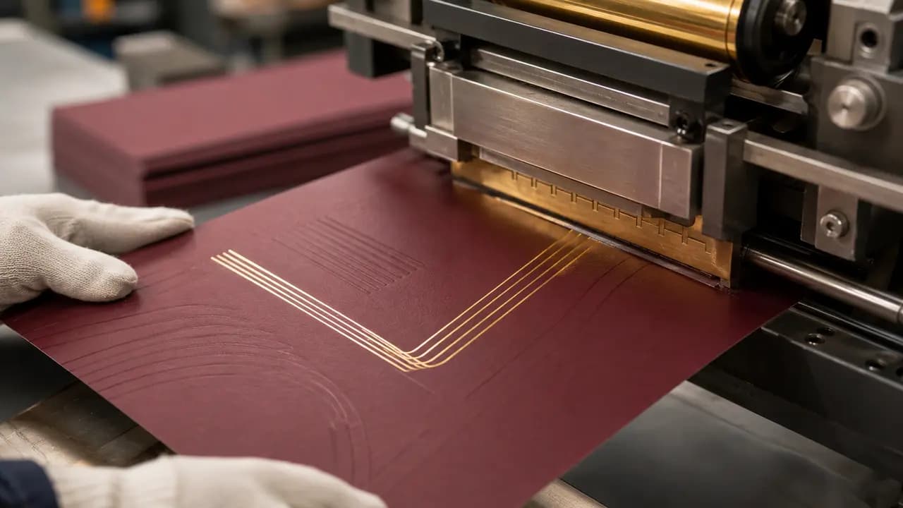Close-up reference for hot foil stamping and embossing on unbranded packaging