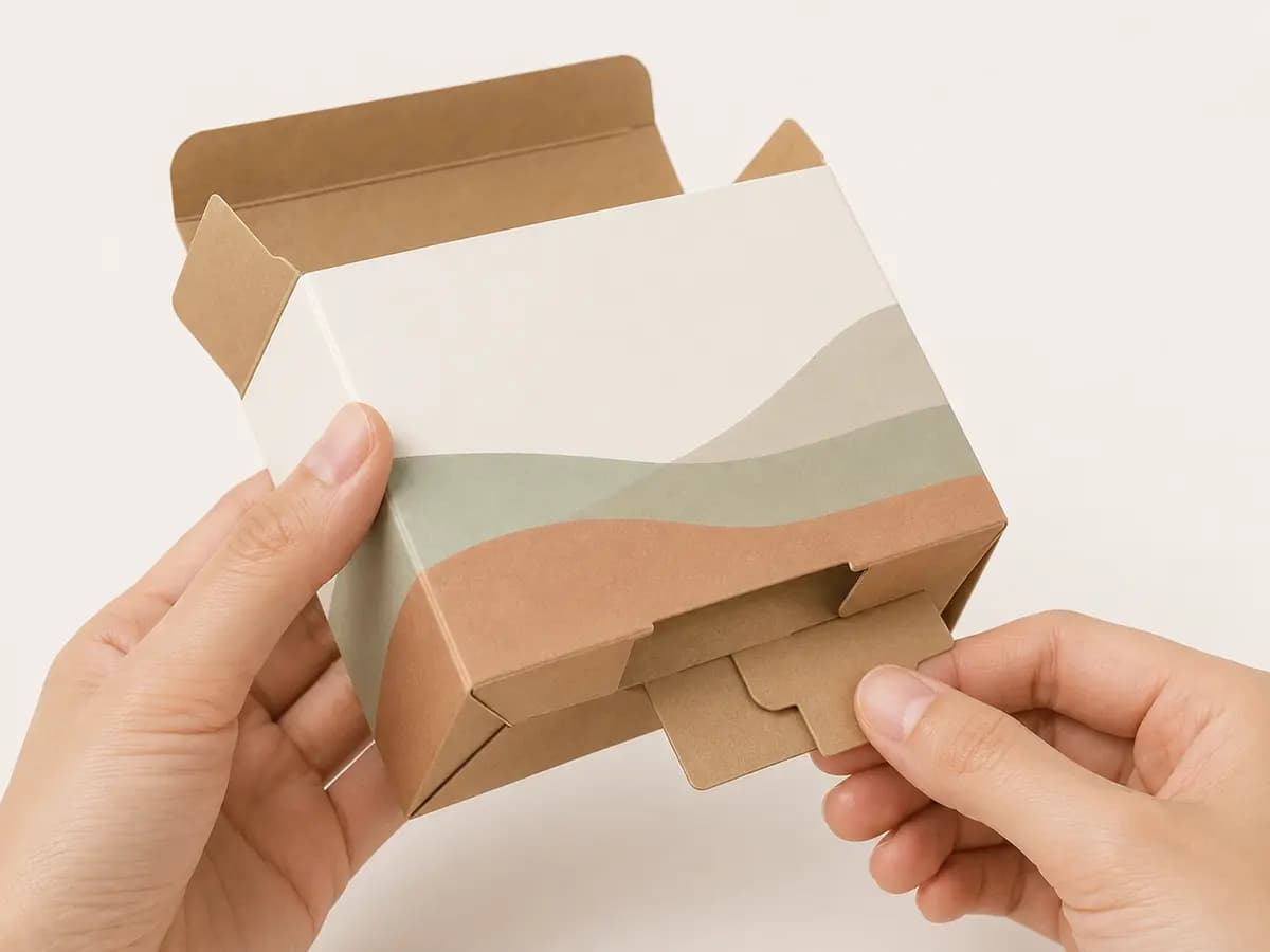 Kraft auto-lock bottom folding carton being assembled by hand