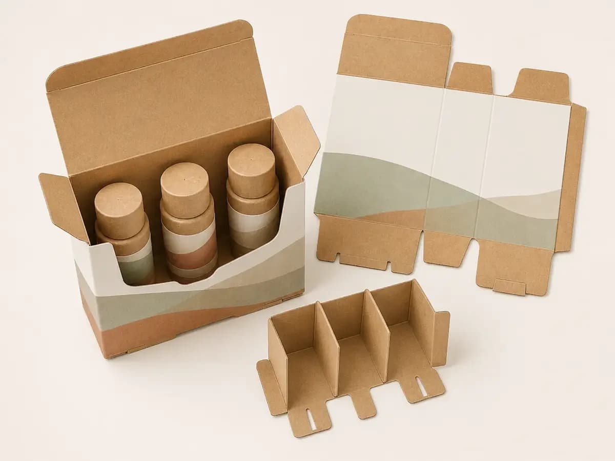 Auto-lock folding carton with removable kraft paperboard bottle dividers