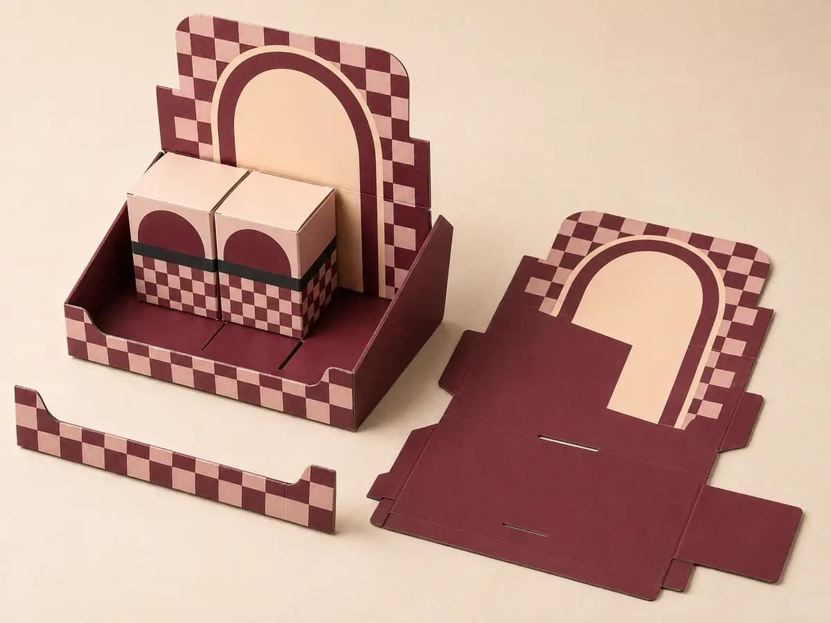 Flat die-cut components and locking structure of a paperboard counter display box