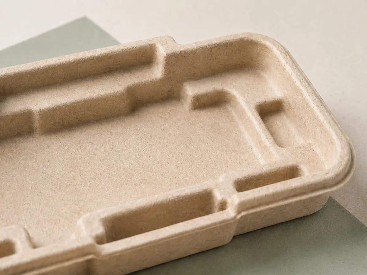 Close-up of molded fiber texture, ribs and rounded protective edges