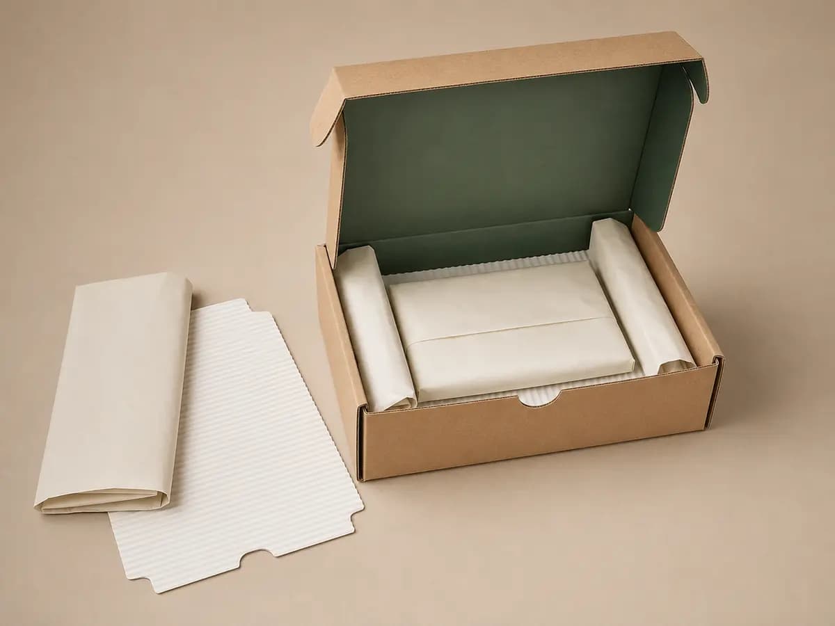 Green-interior corrugated mailer with folded white paperboard insert