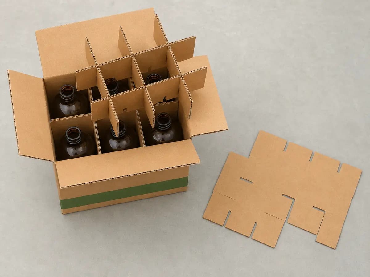 Corrugated shipping box with interlocking bottle divider grid