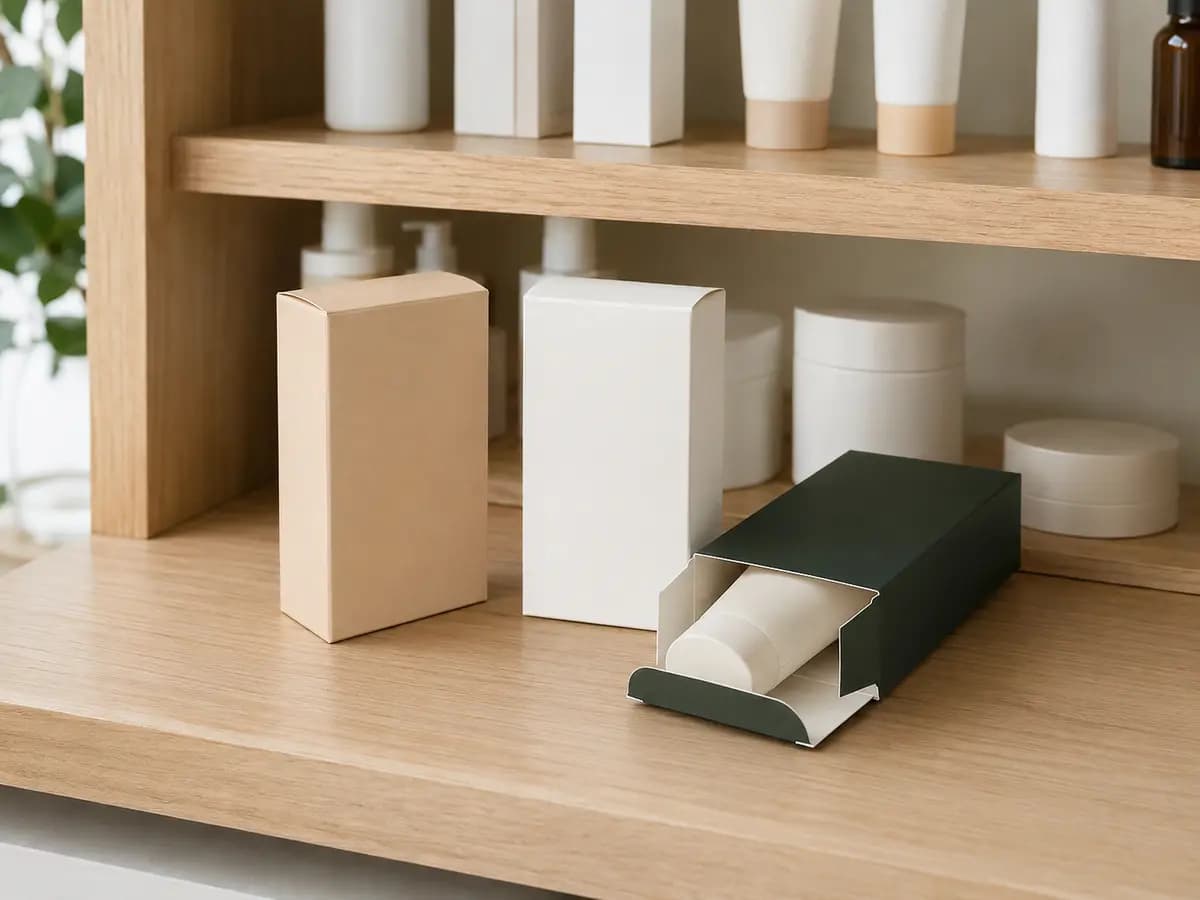 Neutral tuck-end folding cartons used for unbranded skincare packaging